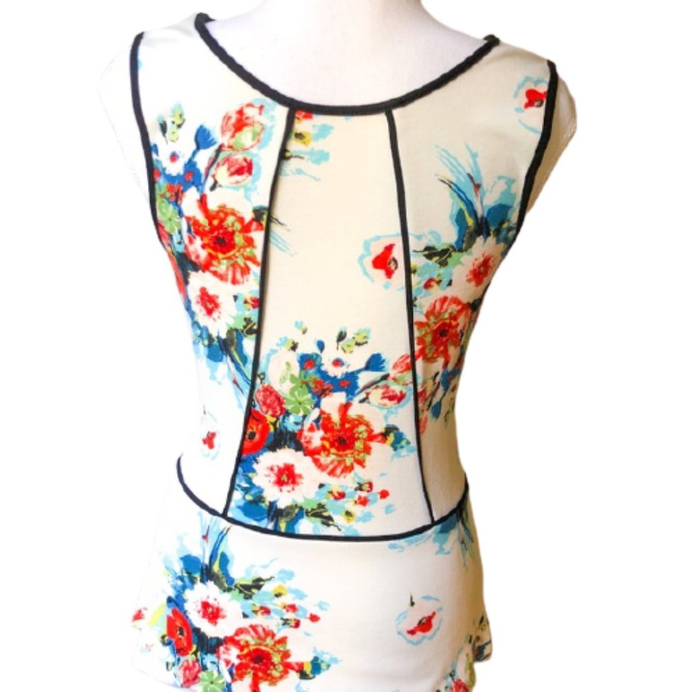 Anthropologie  Black White Floral Peplum Top  XS - Picture 5 of 8